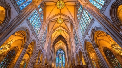 Fototapeta premium Magnificent Cathedral Interior: A Symphony of Light and Architecture