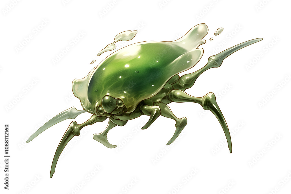 Poster vibrant green plankton with glossy shell and multiple legs is isolated on white background, showcasi