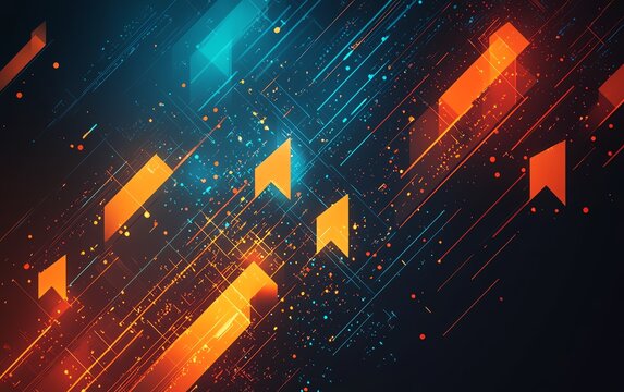 Background with orange and blue arrows pointing upwards, representing growth and progress in business, abstract generative AI design