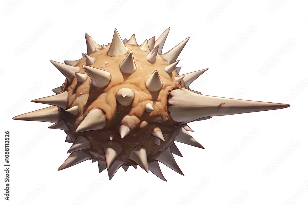 Aufkleber spiky sea urchin with sharp, elongated spines is isolated on white background, showcasing its unique