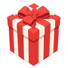 Obraz premium beautifully wrapped striped gift box with red bow, isolated on white background, exudes festive and joyful vibe