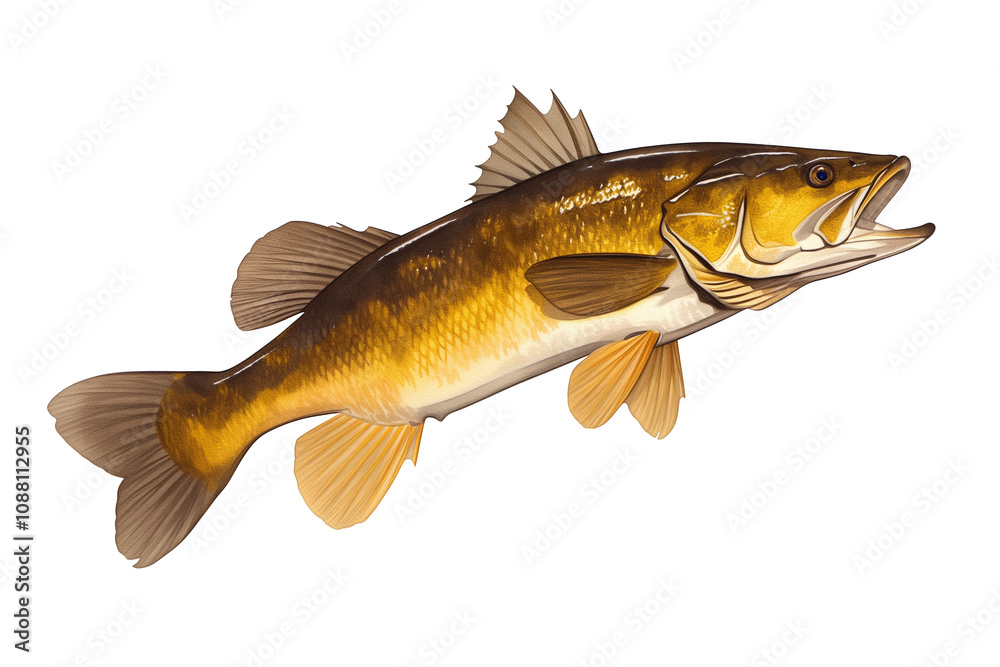 Poster walleye fish isolated on white background, showcasing its distinct golden scales and sharp fins. fis