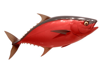 Fototapeta premium vibrant illustration of tuna fish with shiny red body and detailed fins, isolated on white background, showcasing its sleek and dynamic form