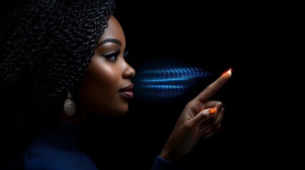 Obraz premium Biometric Authentication: Elegant Woman using futuristic technology