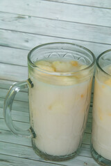 Drink from Suri Cucumber and fresh coconut milk, suri cucumber or Cucumis melo L. var. Naudin reticulatus is the fruit of a creeping plant with a fragrant aroma