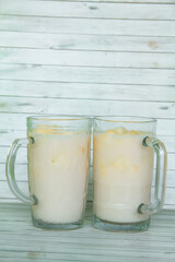 Drink from Suri Cucumber and fresh coconut milk, suri cucumber or Cucumis melo L. var. Naudin reticulatus is the fruit of a creeping plant with a fragrant aroma