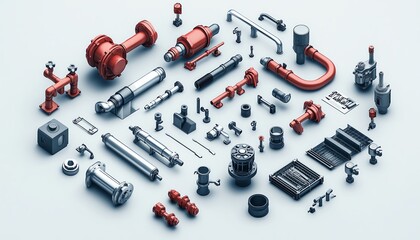 A technical vector 3D isometric illustration of construction elements