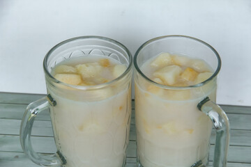 Drink from Suri Cucumber and fresh coconut milk, suri cucumber or Cucumis melo L. var. Naudin reticulatus is the fruit of a creeping plant with a fragrant aroma