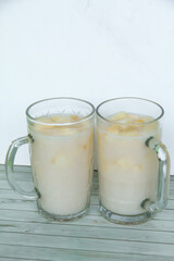 Drink from Suri Cucumber and fresh coconut milk, suri cucumber or Cucumis melo L. var. Naudin reticulatus is the fruit of a creeping plant with a fragrant aroma