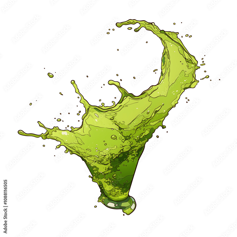 Aufkleber vibrant green liquid splash captured mid air, isolated on white background, creating dynamic and ene