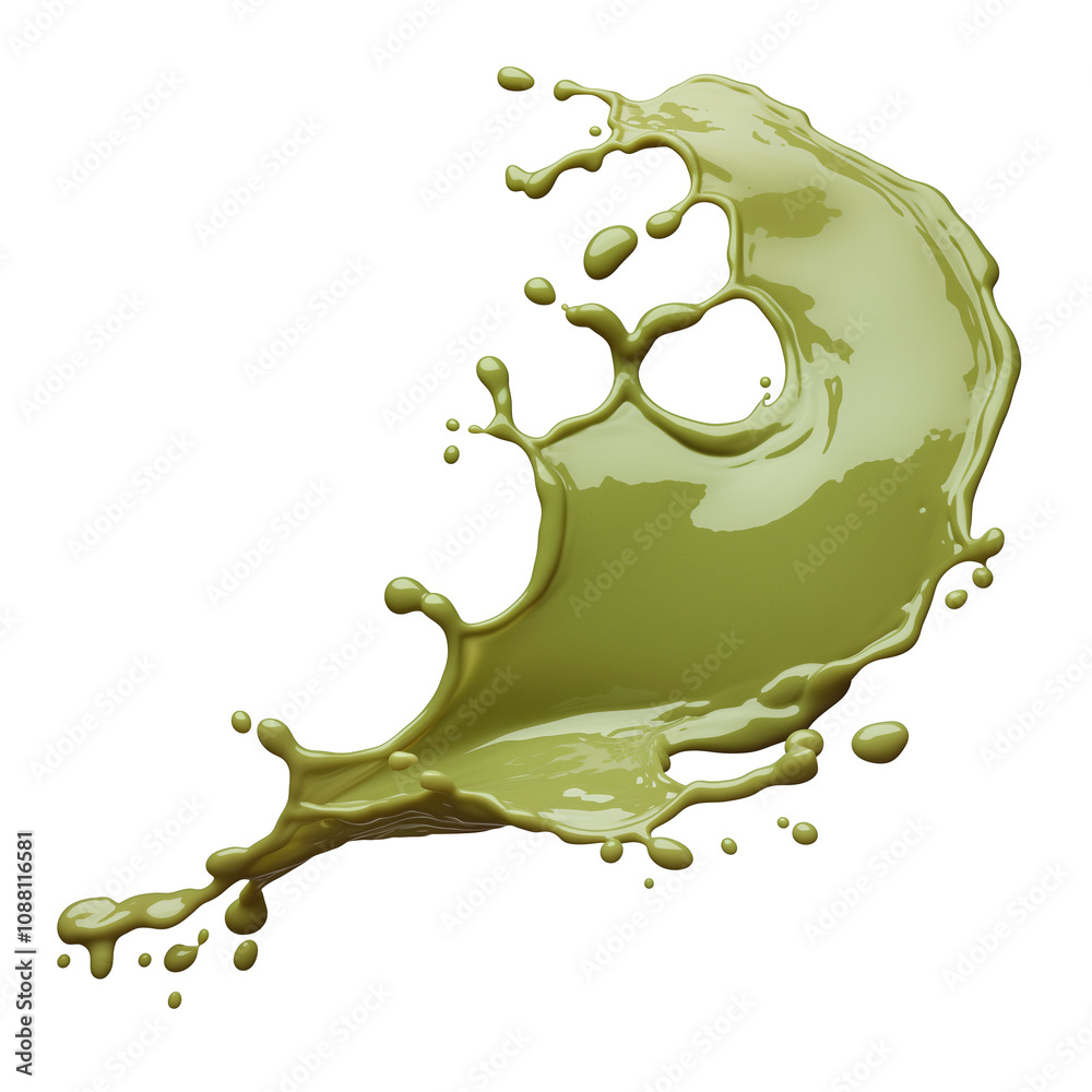 Poster vibrant splash of matcha latte isolated on white background, capturing dynamic motion and rich green