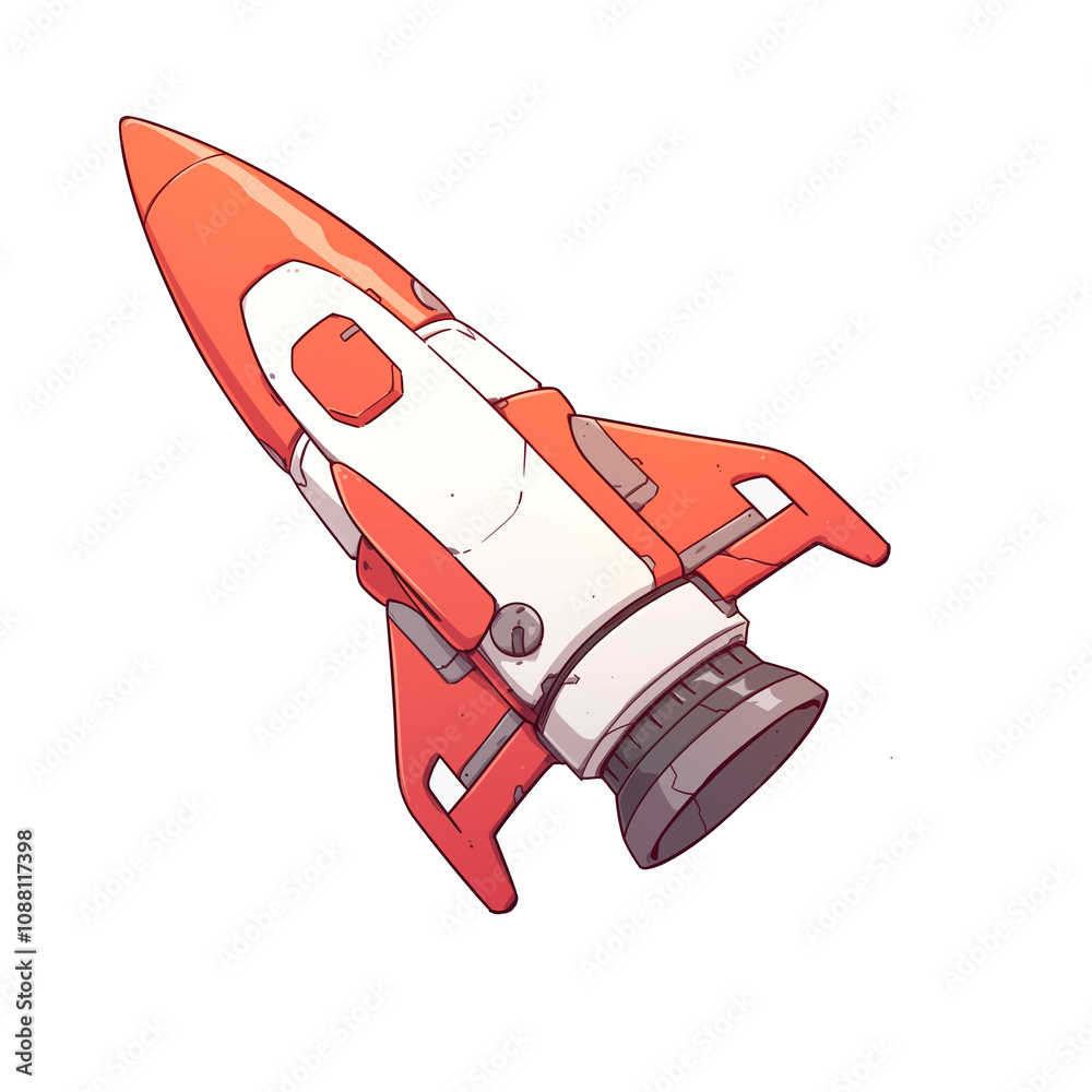 Poster vibrant red and white rocket boot in flat design style is isolated on white background, showcasing f