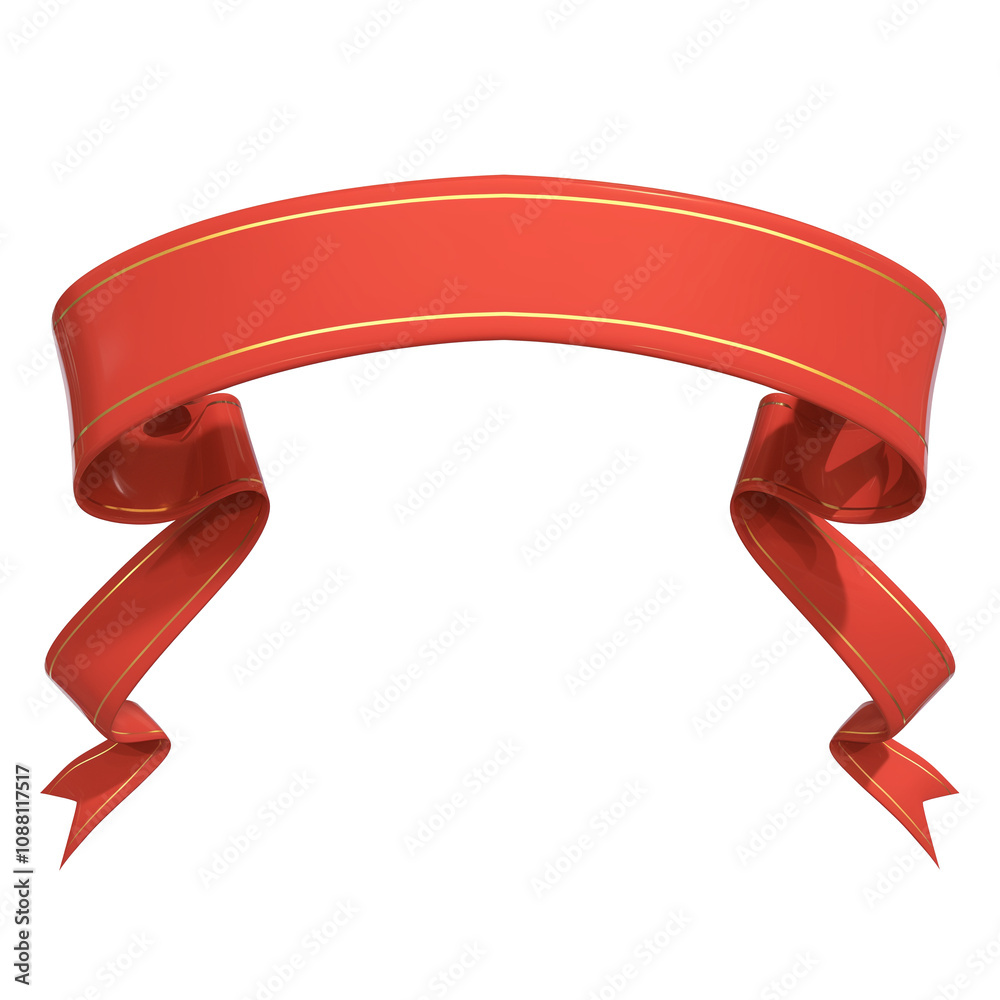 Poster vibrant red ribbon with gold trim elegantly curves and flows, isolated on white background, creating