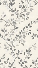 Fototapeta premium Beige grey vintage floral branch leaves on fabric wallpaper seamless pattern, pattern, beige, wallpaper, branch, grey, fabric, leaves