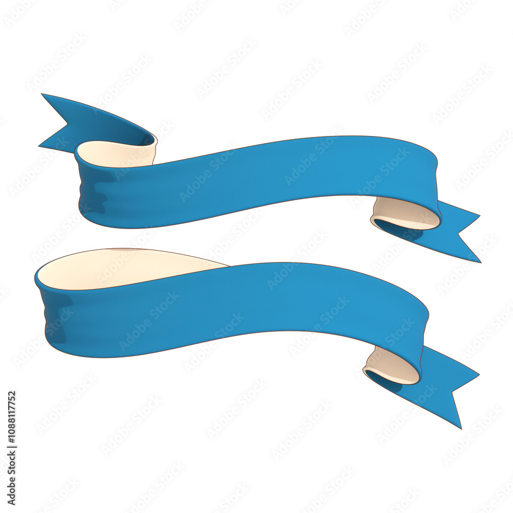 Poster Two elegant blue ribbons gracefully curve against white background, creating sense of movement and style. vibrant color and smooth texture make them ideal for design elements or decorative purposes