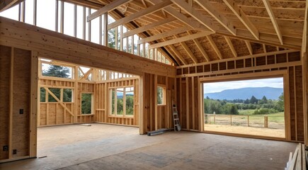 Newly Constructed House With Unfinished Interior Showcasing Standard Design Elements and Scenic Views. Generative AI