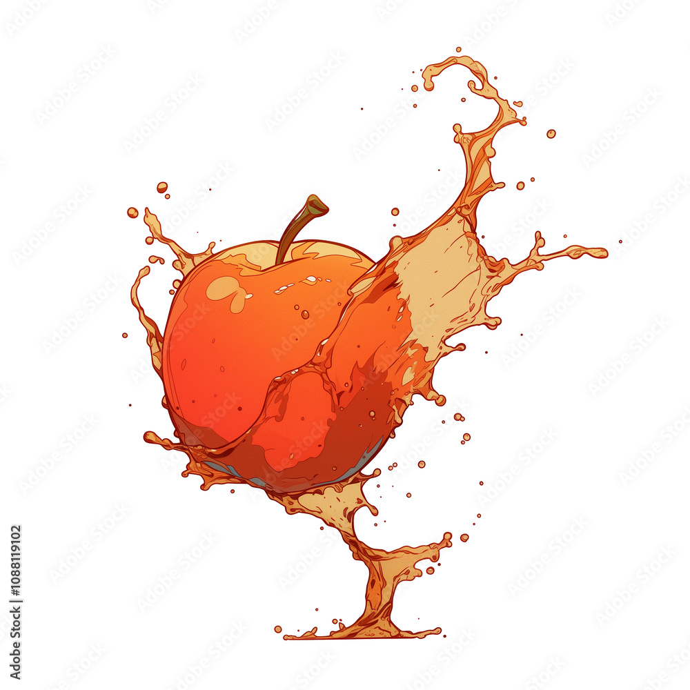 Poster vibrant apple with dynamic splash of juice isolated on white background, capturing essence of freshn