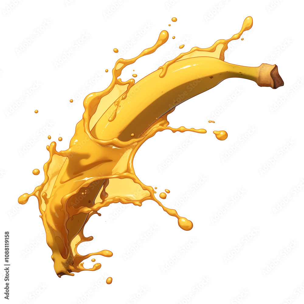 Poster vibrant splash of banana smoothie artfully isolated on white background, capturing dynamic motion an