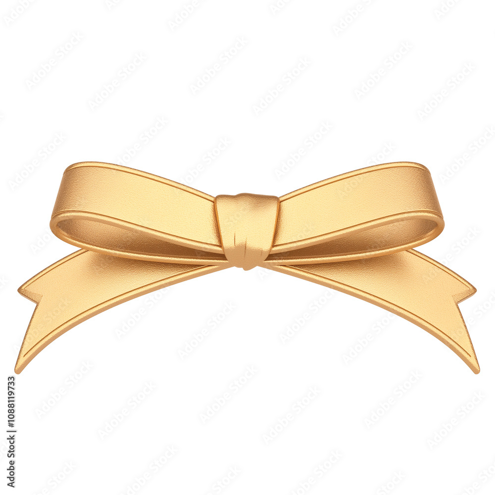 Poster shiny bronze ribbon bow isolated on white background, showcasing elegant curves and smooth texture, 