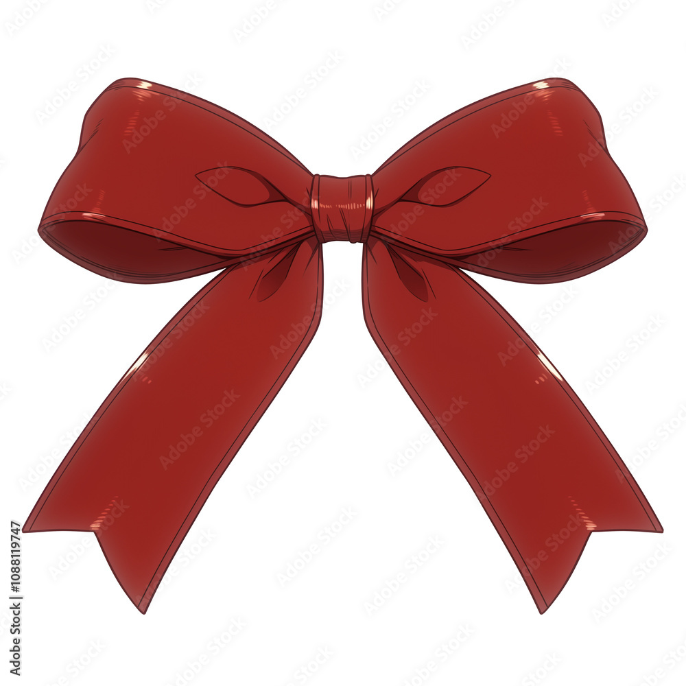 Poster shiny burgundy ribbon bow is isolated on white background, showcasing its elegant and festive appear