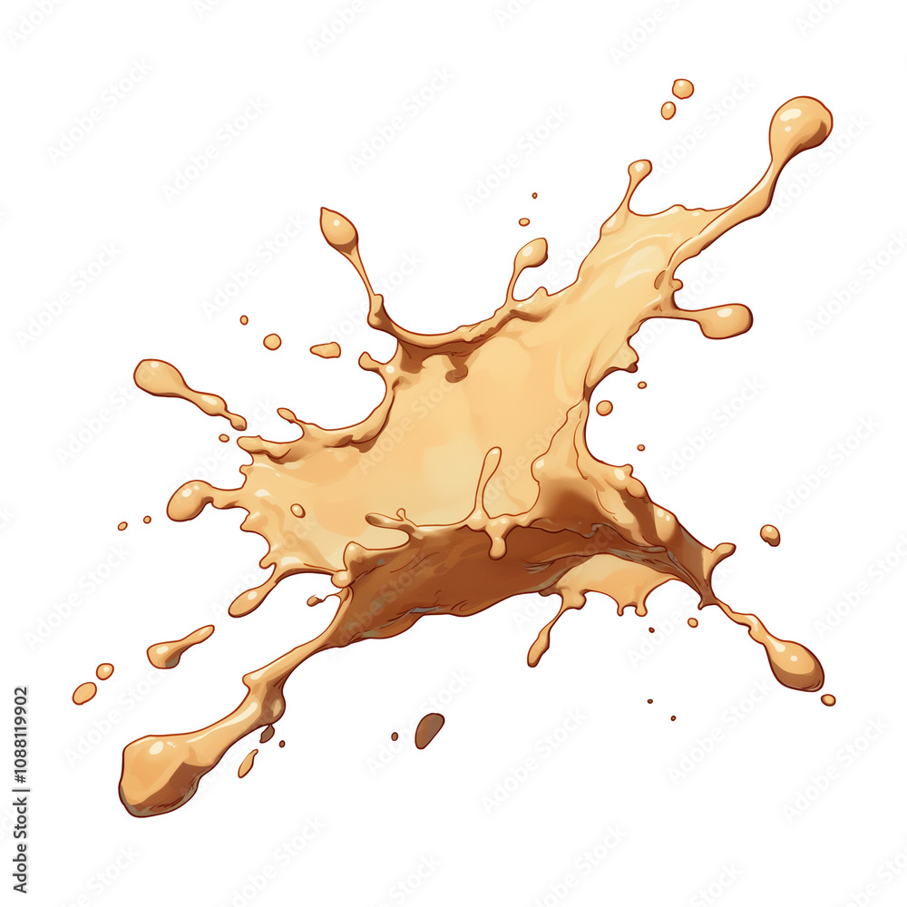 Poster dynamic splash of cappuccino isolated on white background, capturing fluid motion and rich color of 
