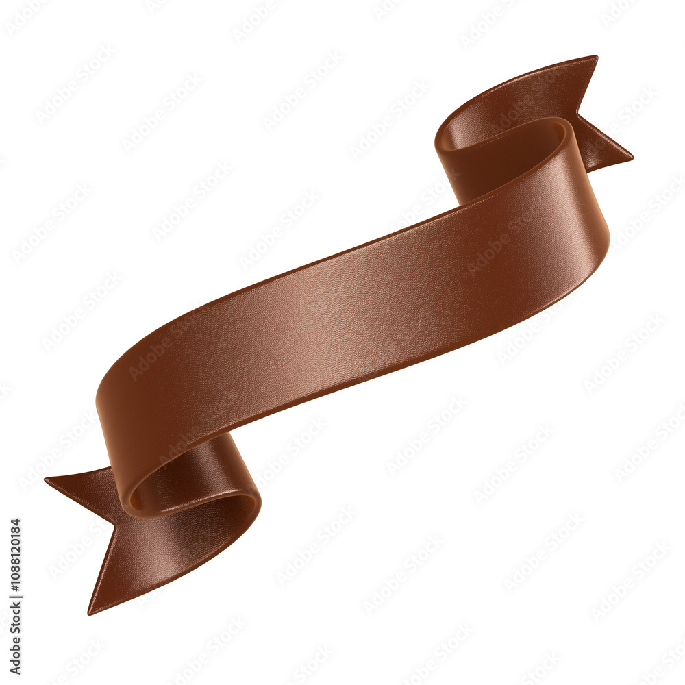 Poster smooth chocolate brown ribbon gracefully isolated on white background, showcasing its elegant curves