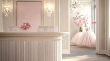 Grace and Elegance Ballet School Reception Desk with Business Cards Tutus and Rehearsal Schedule