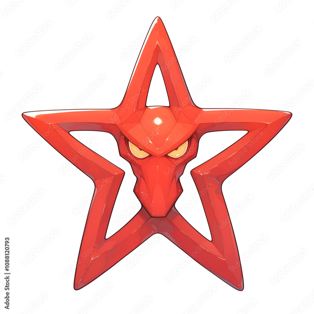 Poster red devil star with fierce expression is isolated on white background, showcasing its sharp edges an