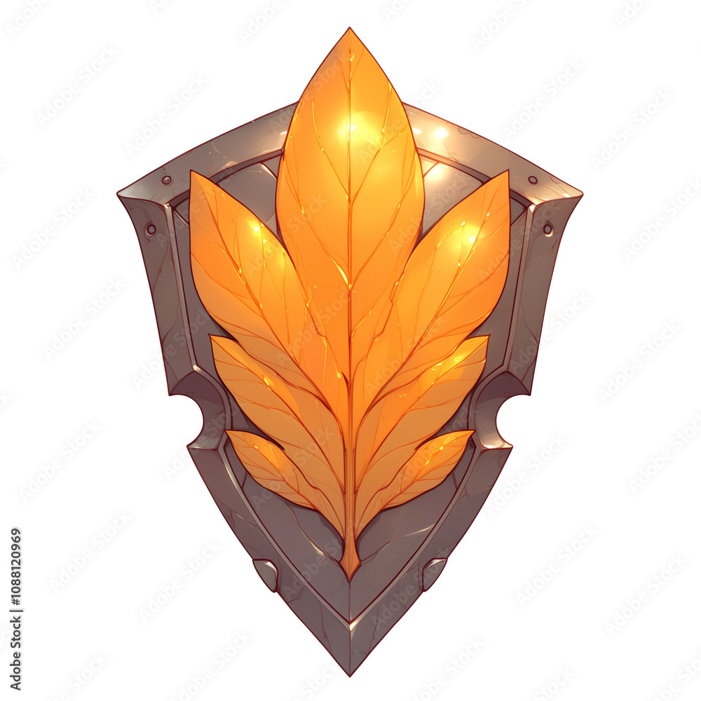 Aufkleber glowing elemental shield with leaf design, featuring flat style and isolated on white background. sh