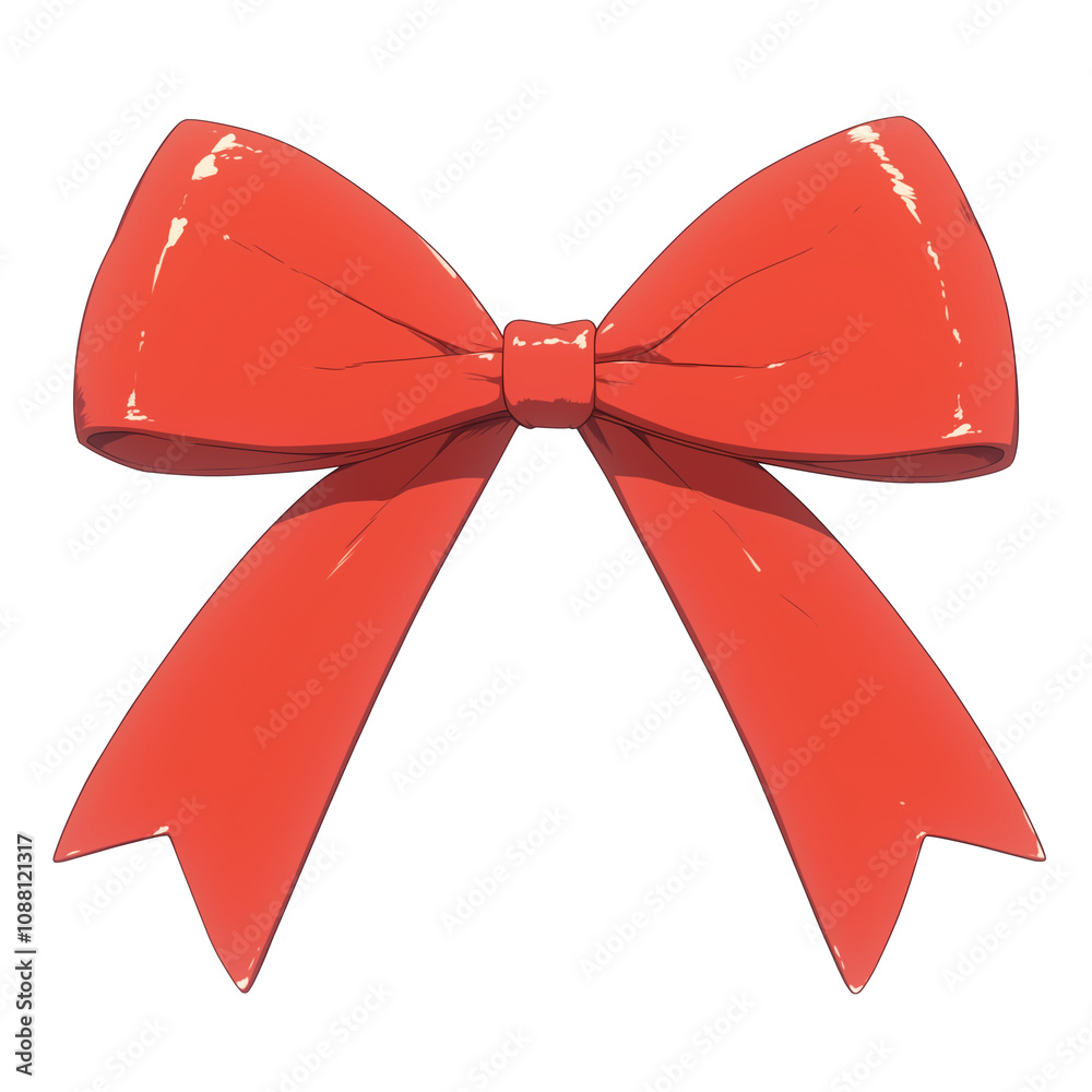 Poster shiny red ribbon bow isolated on white background, showcasing its vibrant color and elegant design. 