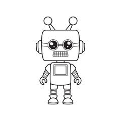 Cute robot cartoon. Vector illustration. Black and white robot.