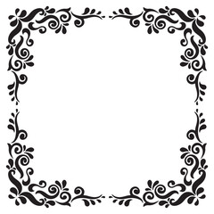 Oriental black and white frame with floral elements. Vector clip art.