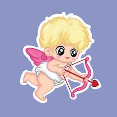 Cute little cupid with bow and arrow. Vector illustration.
