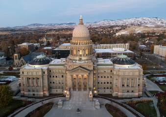 The Capitol building is a large, ornate structure with a dome on top