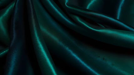 Obraz premium Abstract background in black, dark teal, jade, emerald, sea, aventurine, and green. Satin silk fabric. Sparkle and glitter. gradient of colors. Wave shadow of a line stripe. drapery curtain. Subtle el