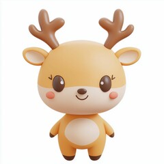 Fototapeta premium Cute reindeer. 3d illustration of Christmas deer. Kids toy, winter holiday symbol. Santa's reindeer, cartoon character. Xmas card, poster, banner, wallpaper, background