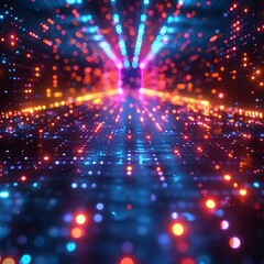 Obraz premium Abstract vibrant light streaks converge to a central point, creating a futuristic tunnel effect.