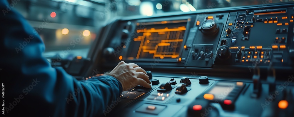 Fototapete advanced control panel in the hands of a railway operations manager