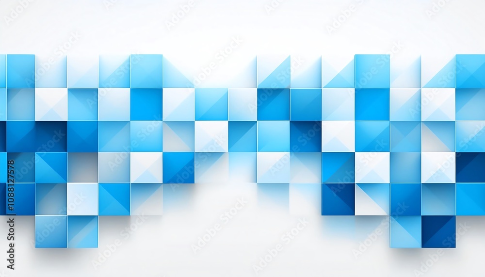 Poster a visually appealing abstract pattern featuring blue and white geometric shapes, creating a sense of