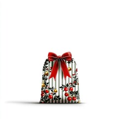 Festive Christmas Gift Bag with Holly and Bells Design