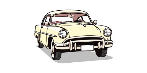 font side view vintage classic yellow Car cartoon drawing