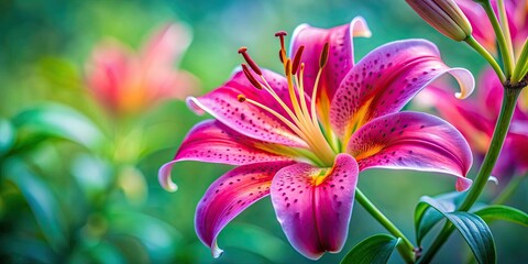 Closeup of a vibrant pink Tiger Lily flower, Tiger Lily, pink, closeup, bloom, petal, vibrant, nature, garden, floral, beauty