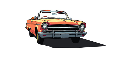Obraz premium Draw front view Classic orange Convertible Cruising Along the way