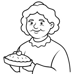 smiling old grandmother hold homemade pie