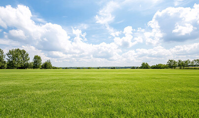 Obraz premium green field and blue sky-generative ai