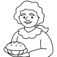 smiling old grandmother hold homemade pie
