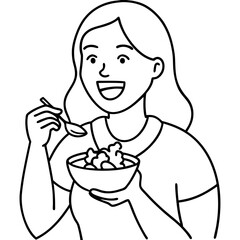 smiling woman eating salad
