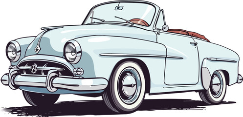 side view vintage classic blue Car cartoon drawing