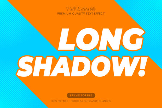Long Shadow editable text effect, font graphic style on a bright orange and blue background, ideal for modern and vibrant design projects
