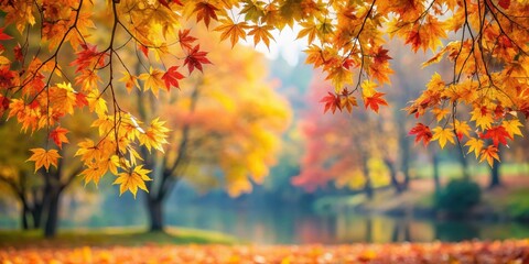 Frame of fall branches and maple leaves in colorful autumn park, autumn, fall, branches, leaves, maple trees, colorful, park